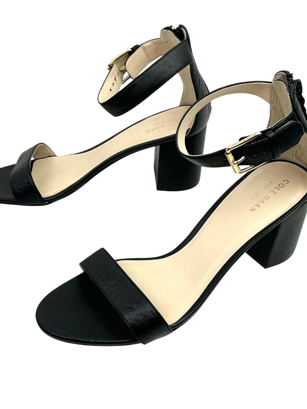 Cole Haan Grand.OS Josie Leather Block Heel Sandals Womens 8.5B Black With Back